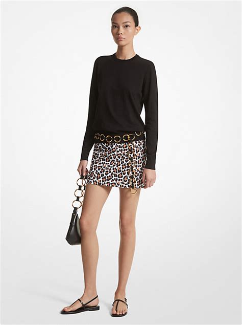 michael kors animal print skirt|Leopard Print Stretch Cotton Broadcloth Skirt .